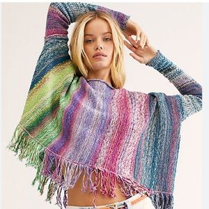 Free People Rainbow Brite Pullover Knit Poncho NWT szM